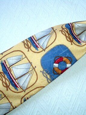 BD BAGGIES 100% SILK YELLOW BLUE TIE  SAILING sailboat tall ships